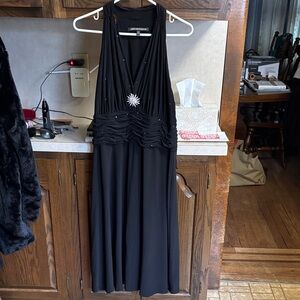Jones Wear Black Halter Maxi Dress with Crystal Brooch